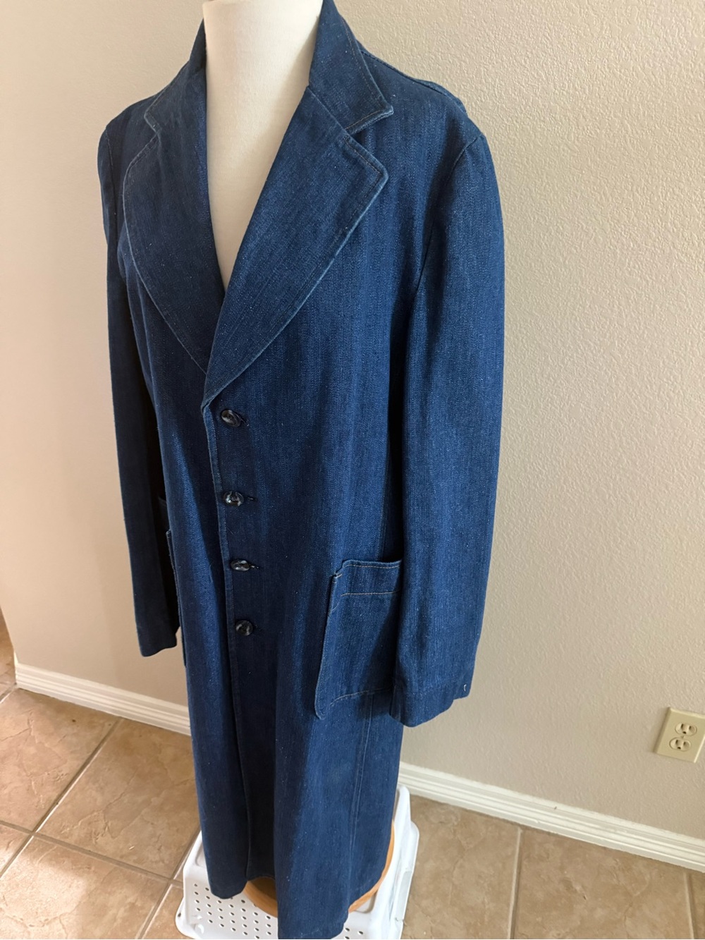 70's Vintage Sedgefield Denim Blue Jean 42R (L) USA Made Full Length Trench Coat - Picture 8 of 10
